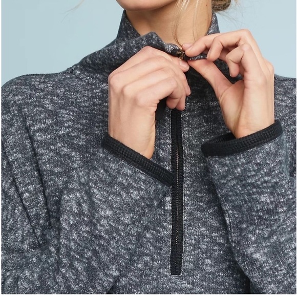Anthropologie Saturday Sunday Oversized Quarter Zip Sweatshirt Marled Grey Gym - Picture 2 of 10